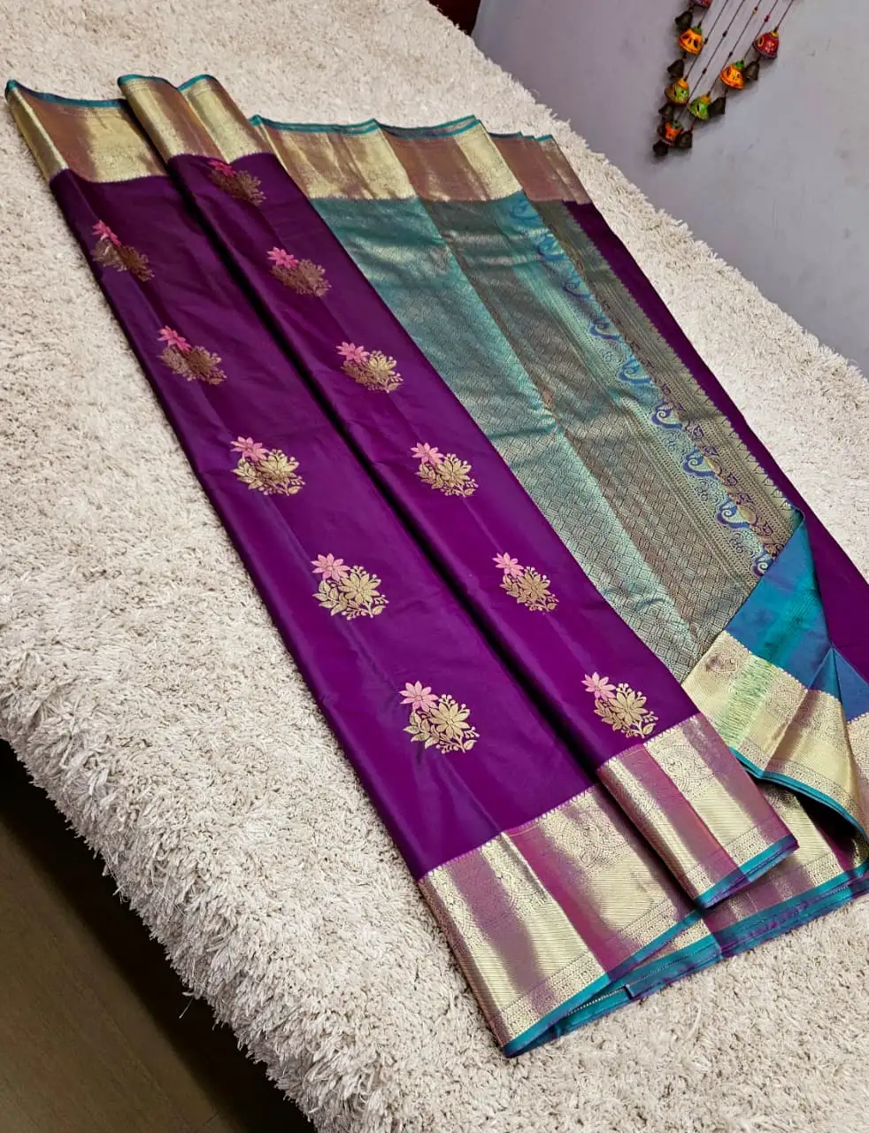 Emerald Floral Butta Korvai Semi Kanchipuram Silk Saree